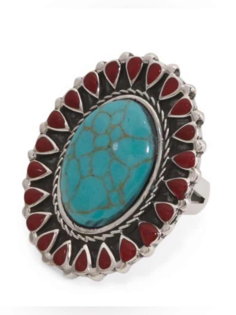 Sterling Silver Turquoise and Jasper Burst Ring